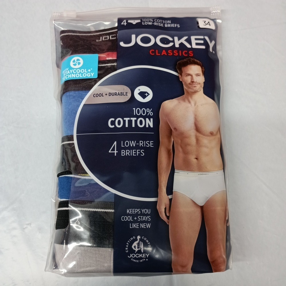 Jockey Men's 4 Pack Low Rise Cotton Briefs Size 34 Multicolor New